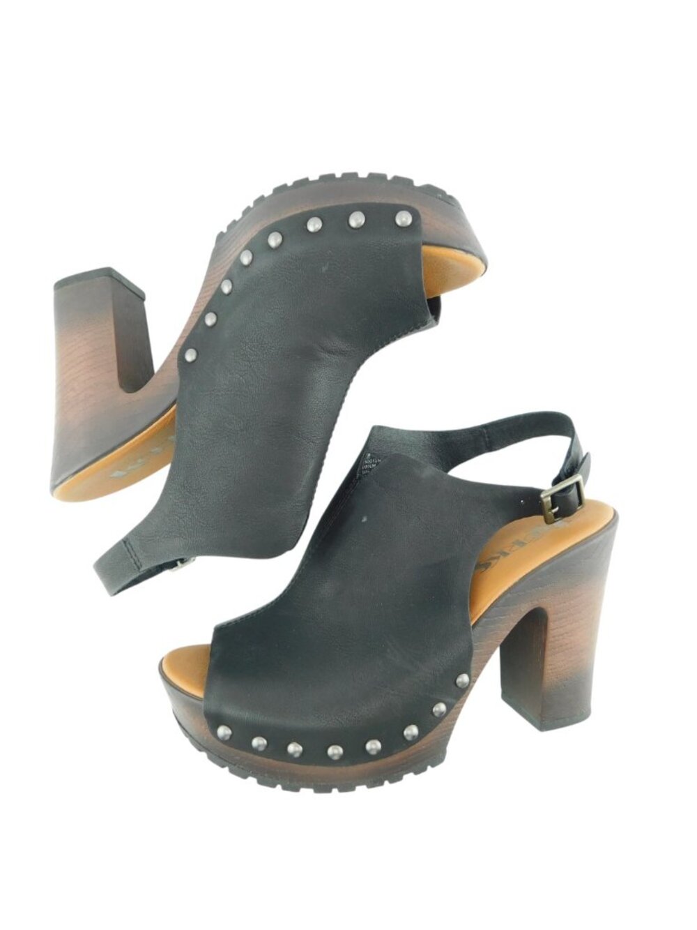 KORKS Open Toe Black Studded Block Heel Buckle Sling Sandals 6 - Picture 5 of 9